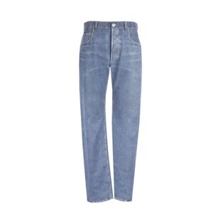 Bottega Veneta , Nabuk Leather Jeans Print Trousers ,Blue female, Sizes: XS, S