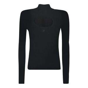 Courrèges , Black Logo-Embroidered Cut-Out Sweatshirt ,Black female, Sizes: M, S