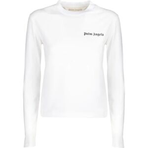 Palm Angels , White Long Sleeve T-Shirt - Slim Fit - All Temperatures - 90% Cotton - 10% Elastane ,White female, Sizes: S