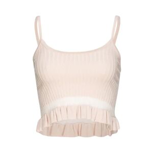 Pinko , Ribbed Crop Top with Transparent Thread Detail ,Beige female, Sizes: S, M