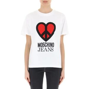 Moschino , White Round Neck Printed T-Shirt ,White female, Sizes: S, M, XS
