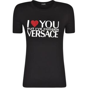 Versace , Black Slogan Print Rhinestone T-Shirt ,Black female, Sizes: XS, 2XS