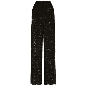 Dolce & Gabbana , Black Floral Lace Wide Leg Trousers ,Black female, Sizes: XS, S, 2XS, M
