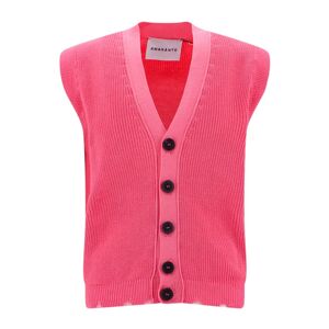 Amaránto , Pink Knitwear Vest with Fringed Bottom ,Pink female, Sizes: L