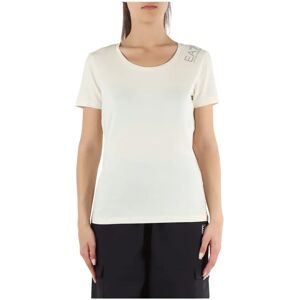 Emporio Armani EA7 , Stretch Cotton Logo Print T-shirt ,Beige female, Sizes: XS, L, S, M