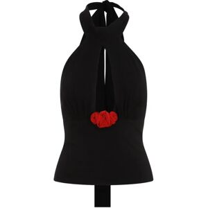 Magda Butrym , Black Halter Neck Top with Red Roses ,Black female, Sizes: XS, S