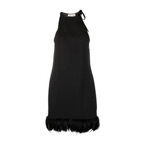 Saint Laurent , Black Feather-Trim Mini Dress ,Black female, Sizes: L
