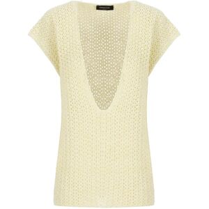 Fabiana Filippi , Yellow Sleeveless Cotton Sweater with Net Pattern and Paillettes Detail ,Yellow female, Sizes: 2XS, XS