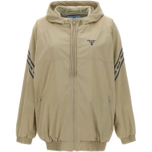 Prada , Beige Jacket with Hood and Logo ,Beige female, Sizes: 2XS