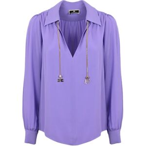 Elisabetta Franchi , Georgette Long Sleeve Shirt with Golden Metal Pendants ,Purple female, Sizes: M, L, S, XL