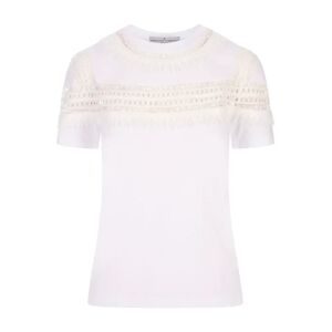 Ermanno Scervino , White Crew-neck T-shirt with Macramé Detail ,White female, Sizes: M, L, S