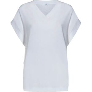 Malo , White Loose Fit V-Neck T-Shirt with Buttons ,White female, Sizes: M, L, S