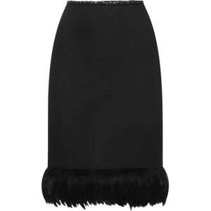 Saint Laurent , Feather Trim Silk Skirt ,Black female, Sizes: XL