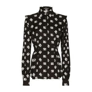 Dolce & Gabbana , Elegant Black Silk Blouse with Monogram Print ,Black female, Sizes: M