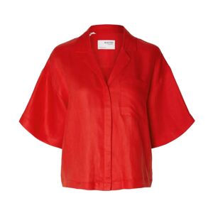 Selected Femme , Boxy Revers Linen Shirt - Flame Scarlet ,Red female, Sizes: S, XS