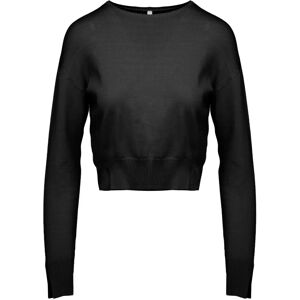 BomBoogie , Cropped Crew Neck Sweater with Slits ,Black female, Sizes: L, XL, S, XS, M