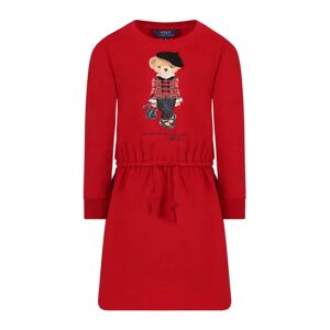 Ralph Lauren , Red Casual Dress with Bear Embroidery ,Red unisex, Sizes: 7 Y, 2 Y