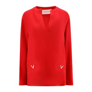 Valentino , Red Silk V-Neck Shirt Aw24 ,Red female, Sizes: L