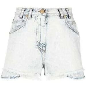 Balmain , Layered Denim Shorts with High Waist and Frayed Edge ,Blue female, Sizes: 2XS