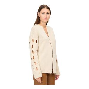 Federica Tosi , Soft Cardigan with Cut Out Sleeve ,Beige female, Sizes: S, M