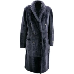 Brunello Cucinelli , Luxurious Double-Breasted Fur Coat ,Blue female, Sizes: XS