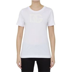 Dolce & Gabbana , White Lace Logo T-Shirt ,White female, Sizes: M, XS