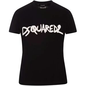 Dsquared2 , Black Cotton Jersey T-shirt with Printed Lettering ,Black female, Sizes: XS, S, L, M