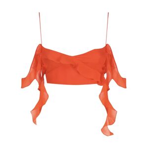 Andamane , Silk Orange Top with Ruffles ,Orange female, Sizes: 2XS, XS