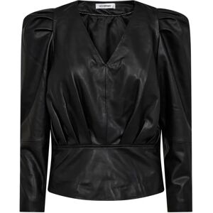 Co'Couture , Black Leather Puff Blouse with V-Neck and Stylish Details ,Black female, Sizes: XS, XL, M, L, S