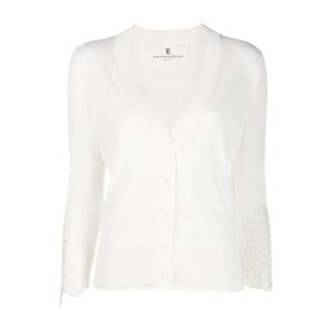 Ermanno Scervino , White V-Neck Cardigan with Lace Embroidery ,White female, Sizes: XS