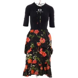 Balenciaga , Black Technical Jersey Dress with Poppy Print ,Black female, Sizes: XS