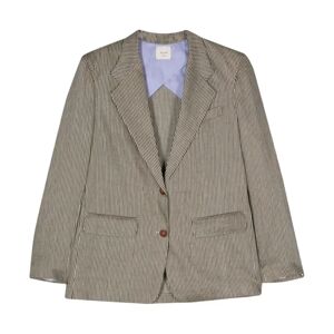 Alysi , Grey Linen Blend Stripe Jacket ,Gray female, Sizes: XL, M