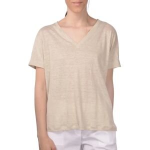 Paolo Fiorillo Capri , Beige Linen V-Neck Short Sleeve Sweater ,Beige female, Sizes: XS, 2XS, M, S