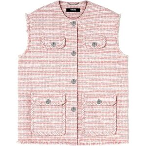 Versace , White Pink Tweed Fringe Vest ,Multicolor female, Sizes: XS, 2XS