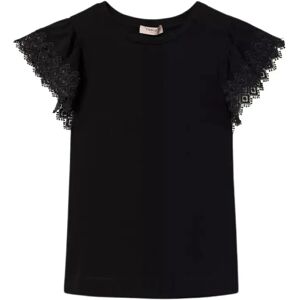 Twinset , Macrame Sleeve T-Shirt ,Black female, Sizes: 2XS, L, XS, M, S