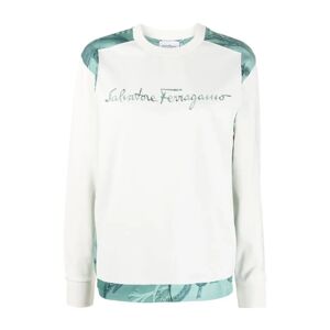 Salvatore Ferragamo , Round Neck Knitwear with Embroidered Logo ,White female, Sizes: XS