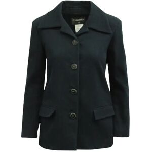 Chanel Vintage , Navy Blue Wool Buttoned Blazer ,Blue female, Sizes: S