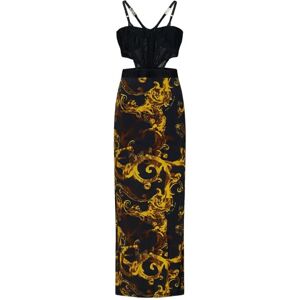 Versace Jeans Couture , Black Cut-Out Baroque Print Midi Dress ,Multicolor female, Sizes: XS, S