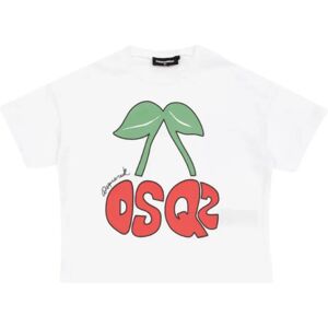 Dsquared2 , White Kids Cropped T-Shirt with Cherry Print ,White female, Sizes: 8 Y