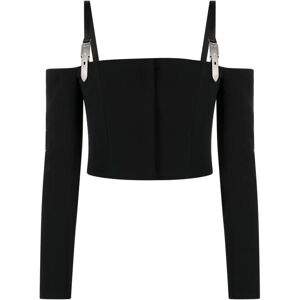 David Koma , Black Buckle Off-Shoulder Crop Top ,Black female, Sizes: XS