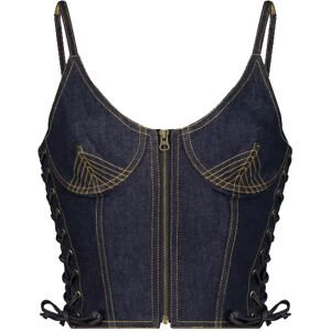 Jean Paul Gaultier , Denim Blue Corset Top with Zip Closure ,Blue female, Sizes: S