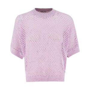 Peserico , Cotton Rib Knit Short Sleeve Sweater ,Purple female, Sizes: XS, L, S, M