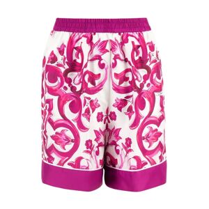 Dolce & Gabbana , Majolica-Print Silk Shorts ,Pink female, Sizes: XS, 2XS