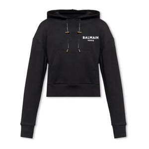 Balmain , Cropped hoodie with logo ,Black female, Sizes: L, S, M