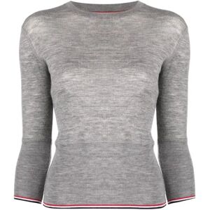 Thom Browne , Light Grey Wool Stripe Trim Sweater ,Gray female, Sizes: S