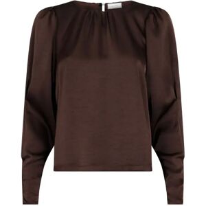 Neo Noir , Dark Brown Camma Heavy Satin Blouse ,Brown female, Sizes: L, S, XL