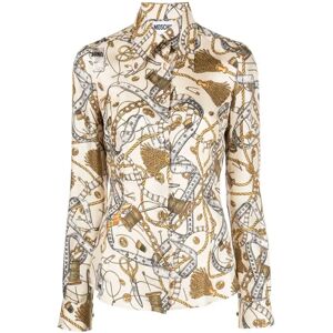 Moschino , Bridle-print Silk Shirt ,Beige female, Sizes: M, S, XS