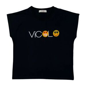 ViCOLO , Black Kids T-shirt with Crochet Smile Logo ,Black female, Sizes: 6 Y