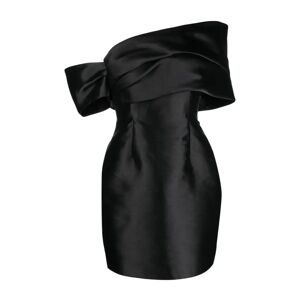 Solace London , Black Satin Finish Off-Shoulder Dress ,Black female, Sizes: XS, 2XS