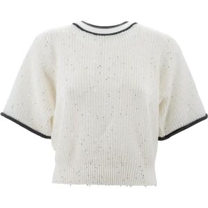 Brunello Cucinelli , White Linen Blend Sweater with Contrasting Border ,White female, Sizes: S